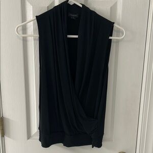 Ann Taylor Black Sleeveless Wrap Blouse